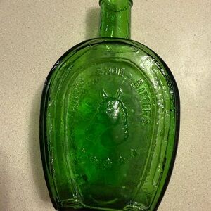 Green Glass Horse Shoe Bitters Bottle